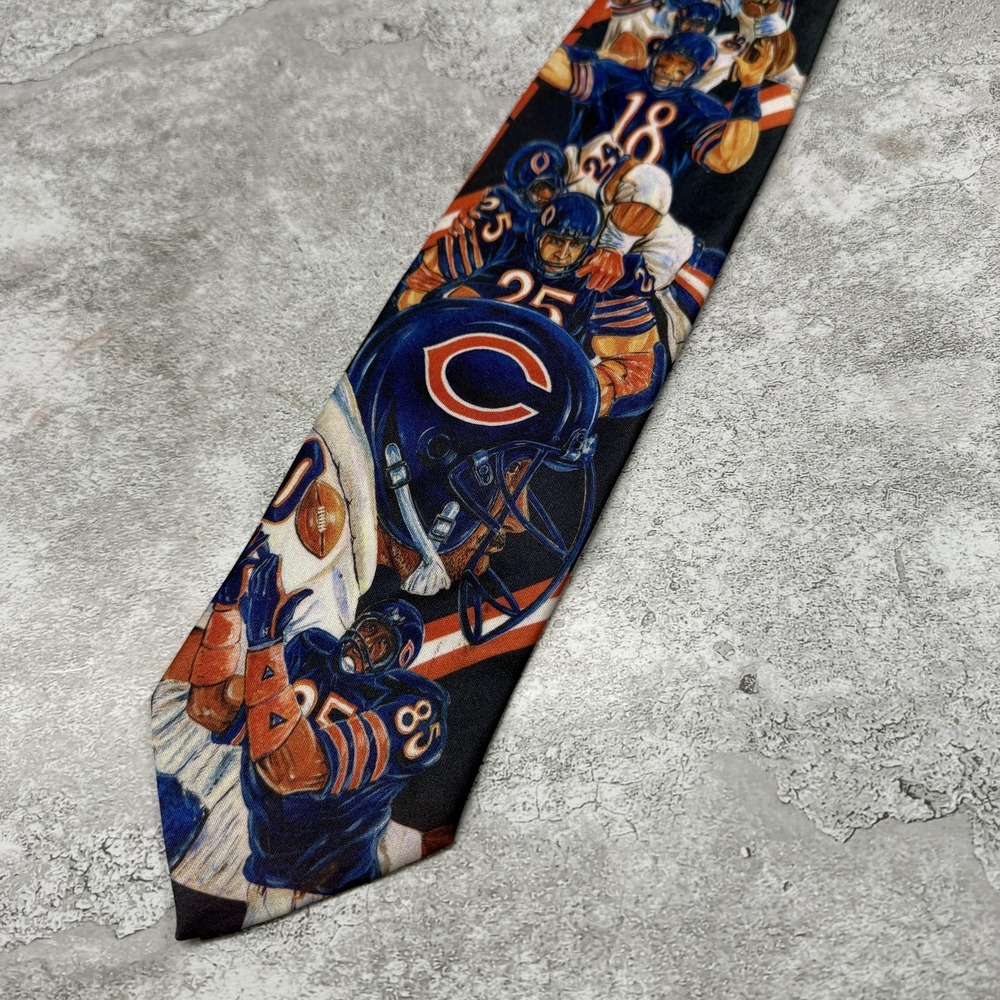 Vintage Ralph Marlin Polyester‎ Tie Mens One Size Blue Chicago Bears Necktie 90s
